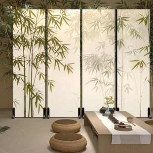 中式竹子竹影杜邦纸亚克力灯箱古风茶室餐厅办公室可移动屏风隔断