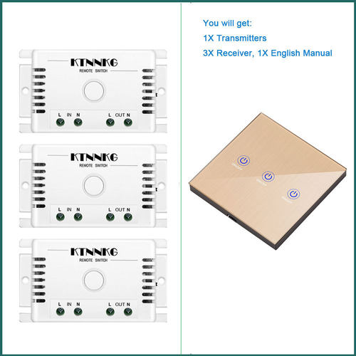 金色触摸型开关可调上电状态ac110v220V免布线灯具无线遥控开关