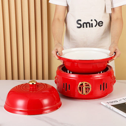 网红陶瓷炖盅带盖金边华式狮子头带福佛跳墙盅干冰盘养生中式轻奢