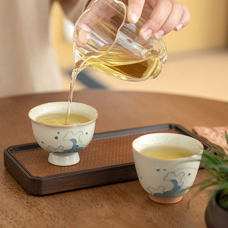 冰台手绘海浪主人杯陶瓷新中式家用茶杯品茗杯釉下彩单杯男女对杯