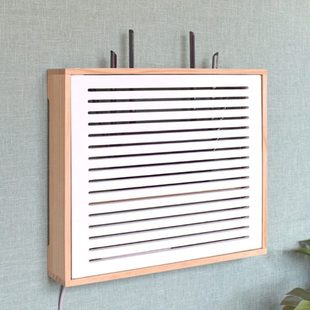 实木壁挂式路由器收纳盒光猫排插多媒体弱电箱装饰遮挡集线盒新款