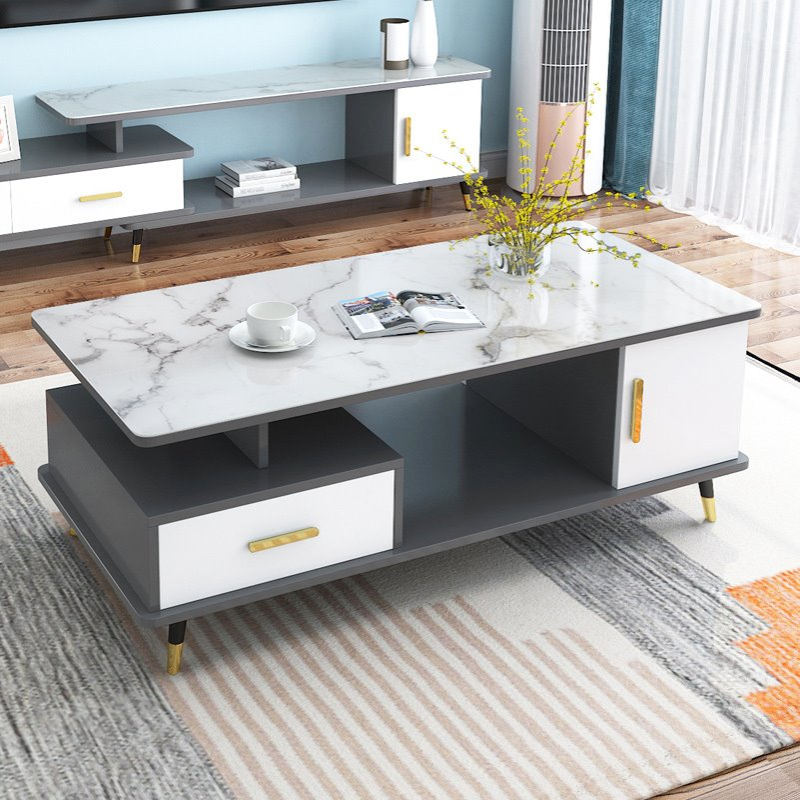 北欧圆角茶几简约现代钢化玻璃客厅家用桌子小户型轻奢电视柜组合