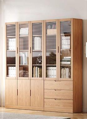 TXP1全实木橡木书柜书架家用带玻璃门原木风现代北欧落地公室文件