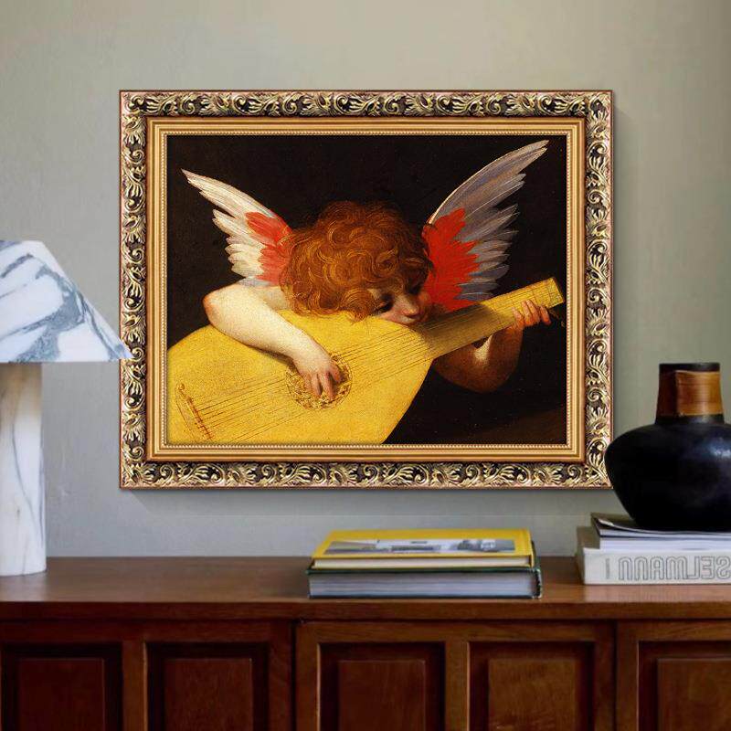 弹奏鲁特琴的天使装饰画世界名画油画客厅儿童房钢琴教室音乐挂画