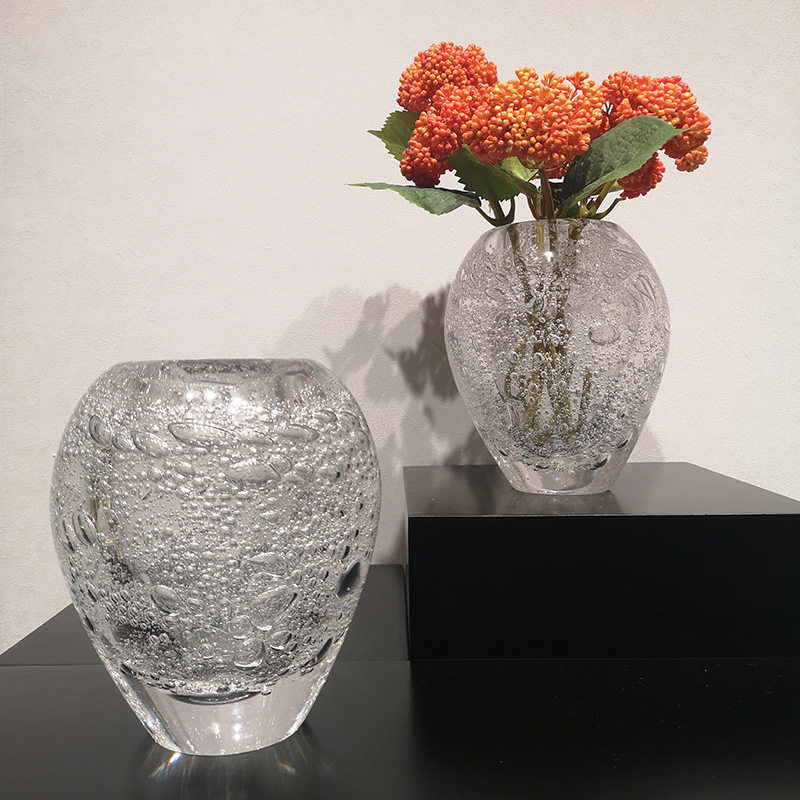 简约现代透明气泡琉璃花瓶家居软装饰品样板房间餐桌花器插花摆件