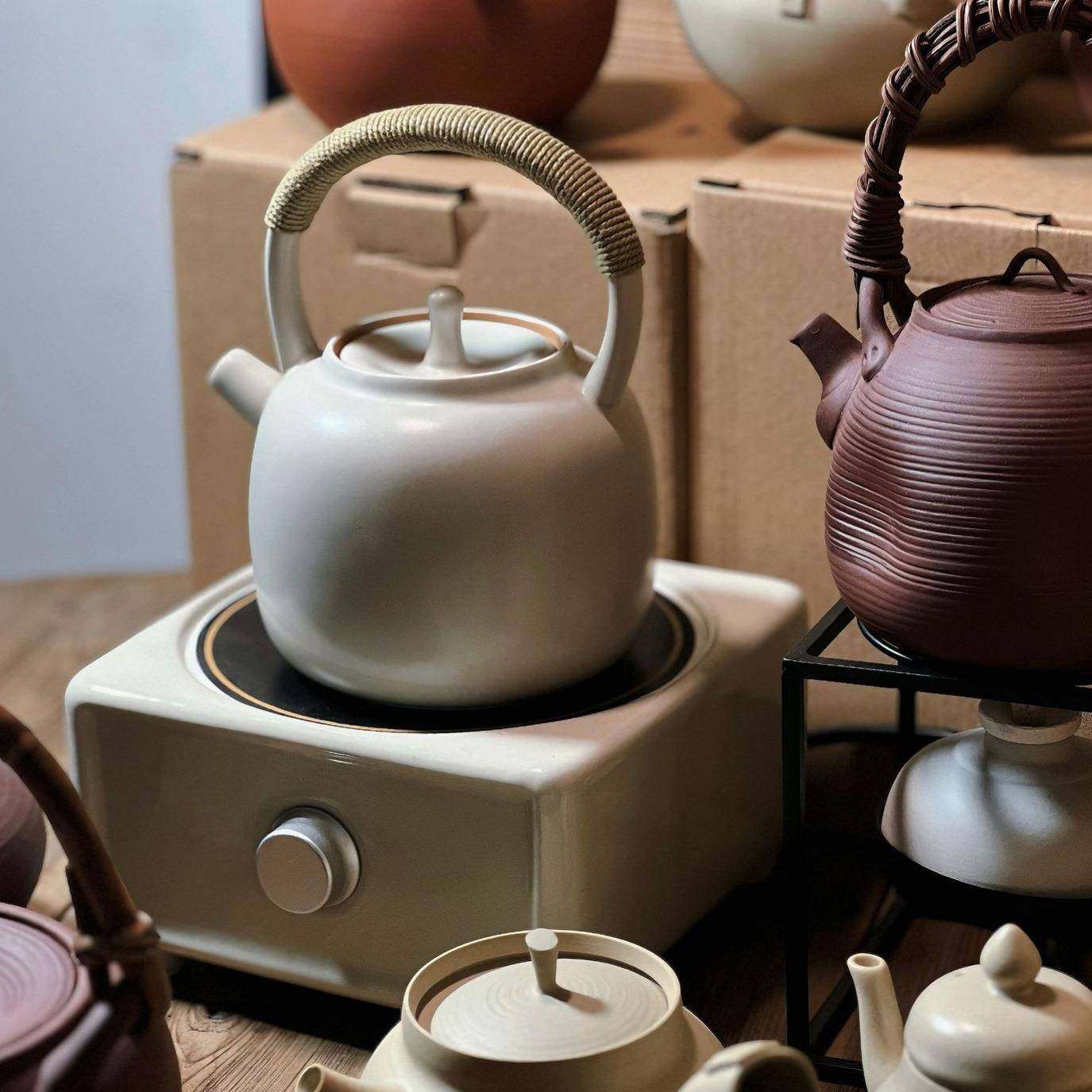 苏打釉养生白泥壶陶瓷烧水壶泡茶功夫煮茶壶提梁壶煮水壶明火陶壶