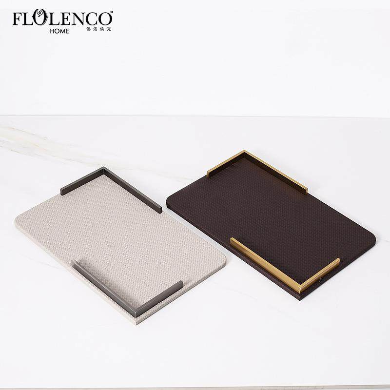 简约现代家居方形把手皮革托盘时尚样板房展厅茶几装饰收纳盘摆件,电子元器件市场,其它元器件,淘宝优惠券,粉丝福利购,淘宝优惠卷