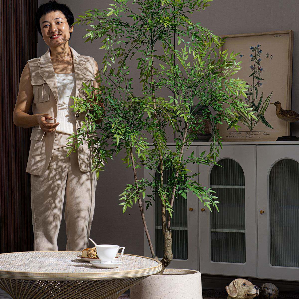 高级大型南天竹仿真假树防真绿植物假花轻奢室内落地装饰造景摆件