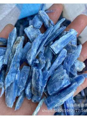 天然水晶蓝晶条原石碎石2-8cm蓝色水晶工艺品装饰原料摆件