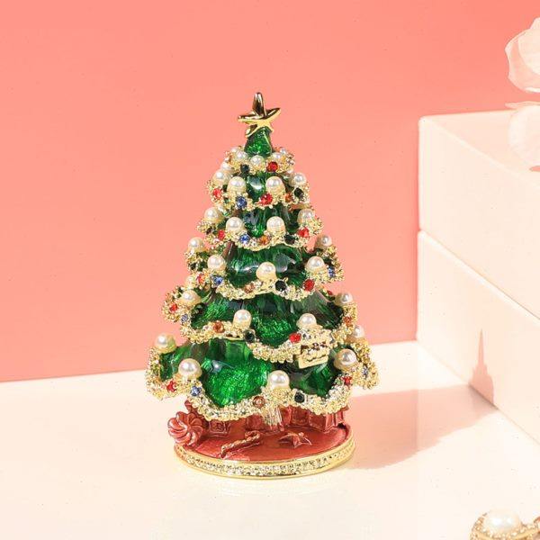 复古圣诞树首饰盒可爱罐子摆件装饰生日礼物创意珐琅小摆件镶钻