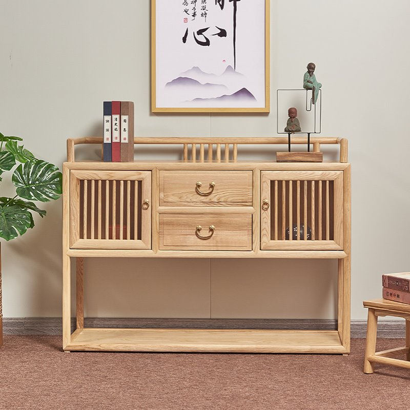 新中式茶水柜实木餐边柜白蜡收纳柜储物柜玄关柜现代简约置物边柜