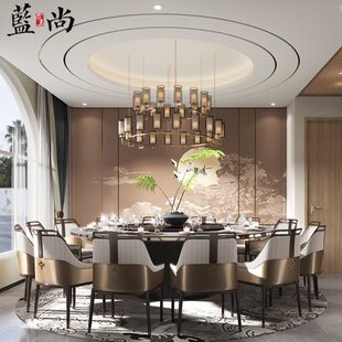 现代简约酒店餐桌椅组合高端会所餐厅包厢电动大圆桌家具定制
