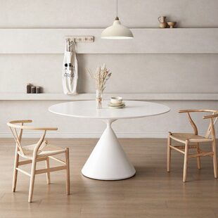 德利丰岩板圆桌小户型纯白色侘寂公寓家用圆桌1.1米圆形岩板餐桌