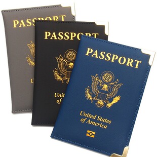 新款美国护照夹皮革轻薄款护照本金色五金铜角机票夹带挂绳校牌工