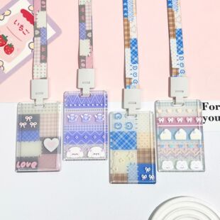 透明滑盖卡套ins风学生胸牌校卡包门禁卡IC卡保护套挂脖现货