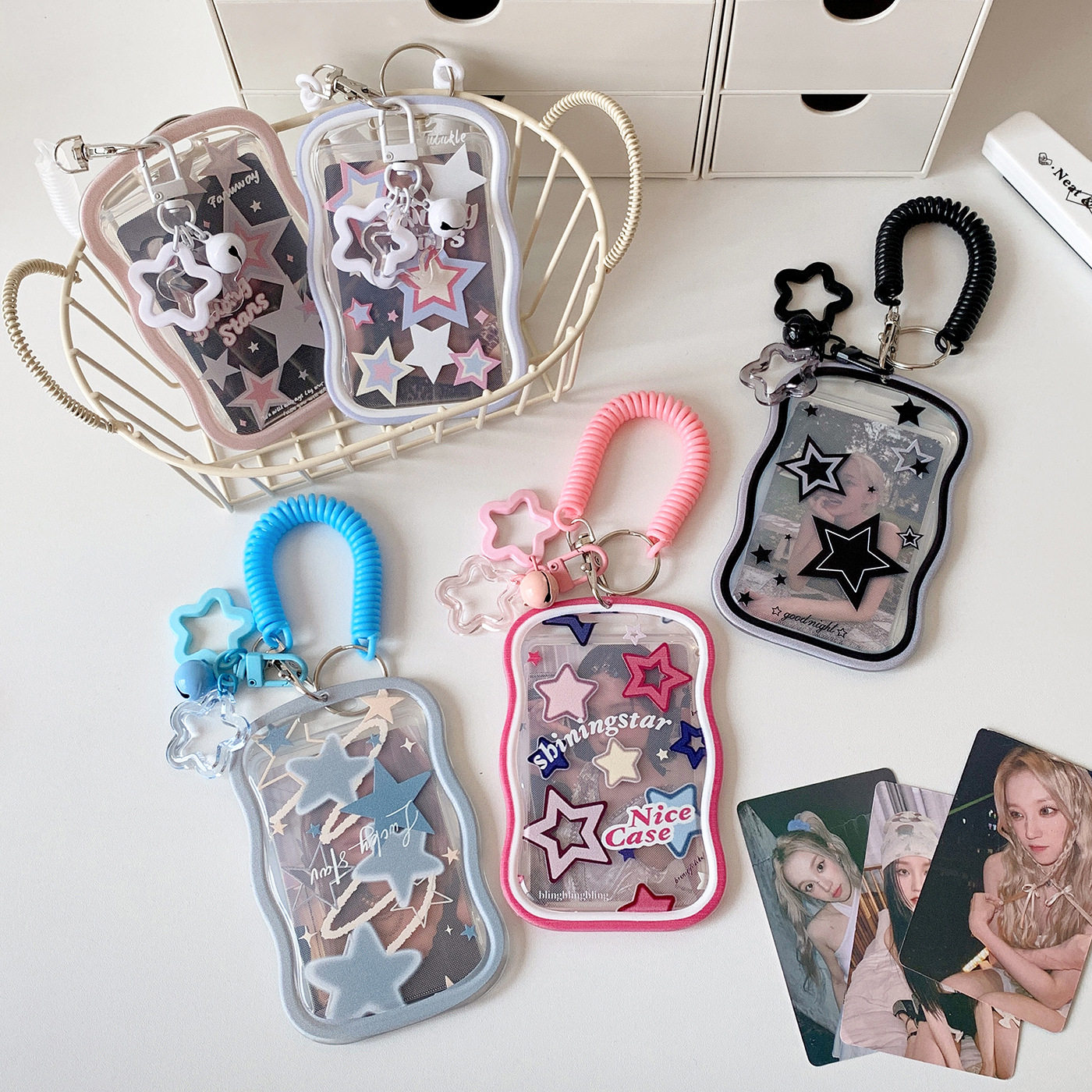 ins韩版星星卡套校园卡学生饭卡卡包少女公交地铁卡钥匙扣挂件
