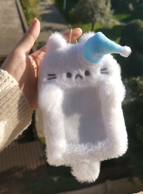 可爱白色睡帽小狗卡套3寸拍立得追星小卡照片收纳保护套包包挂件带挂绳校牌工厂牌钥匙扣卡套一体