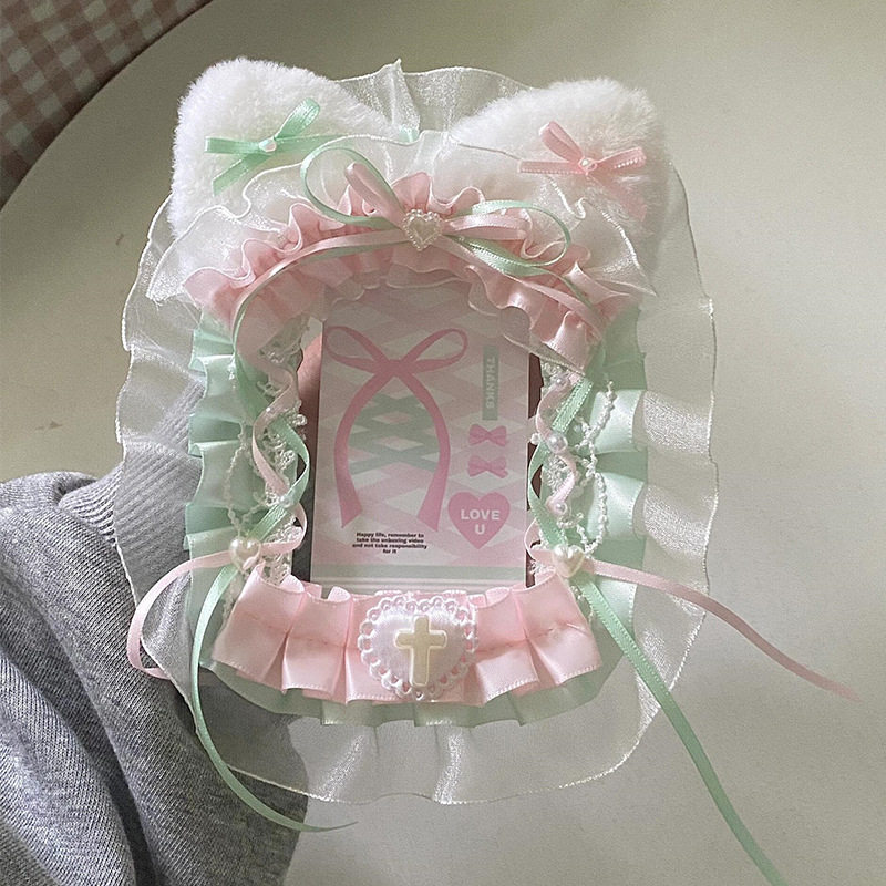 diy原创手作猫耳新款蕾丝花边咕卡套学生书包挂件