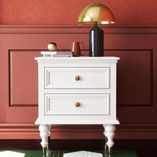 美式轻奢实木床头柜全实木卧室床头储物柜超窄家用白色小型欧式