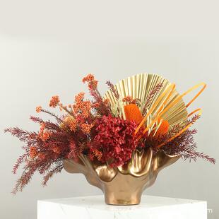 软装花艺中式现代风格永生干花酒店艺术插花客厅洽谈桌吧台仿真花