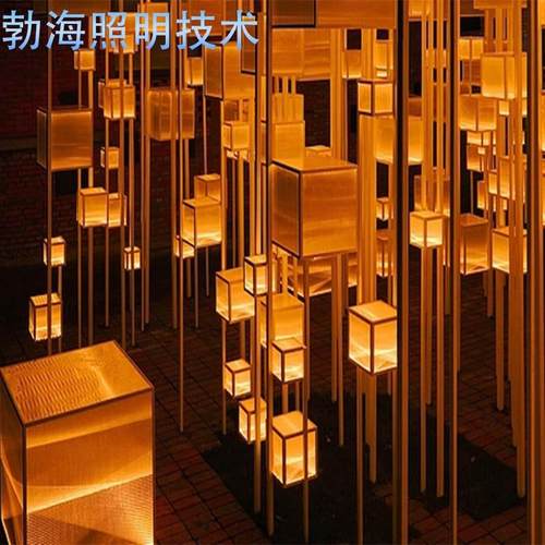 led发光悬浮立方体灯光积木方盒造型景观装置景区公园美陈布置