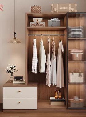 Ehd实木衣柜奶油风落地挂衣架卧室衣柜斗柜一体靠墙衣帽架床边置