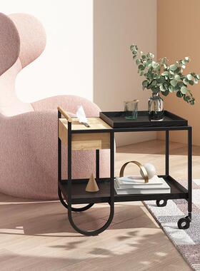 现代简约家用黑色小推车北欧实木边几可移动角几置物餐边柜