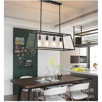 LOFT北欧工业风玻璃箱吊灯复古长方形铁艺客厅餐厅四头灯具