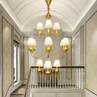 美式楼梯灯长吊灯全铜别墅复式楼梯吊灯挑空欧式旋转楼梯灯北欧