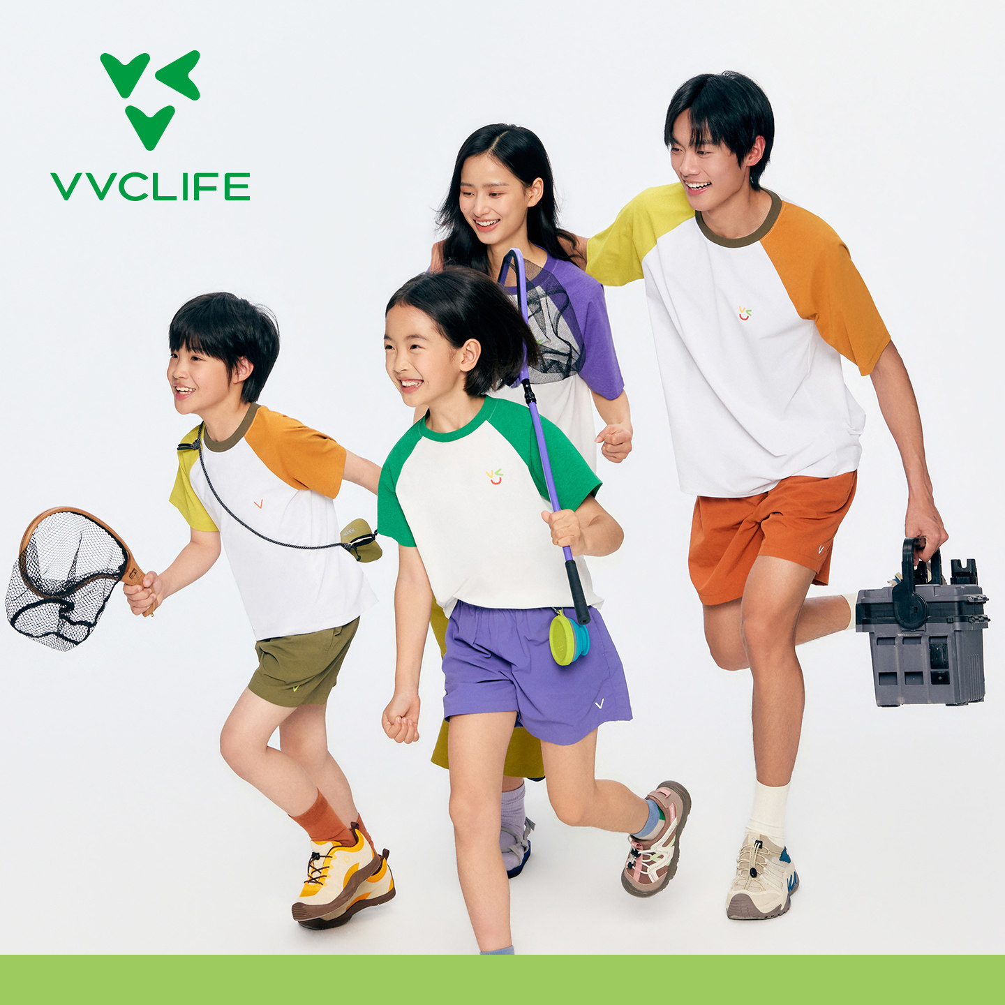 VVCLIFE防晒短袖T恤男女撞色插肩袖2026夏季童装透气百搭休闲上衣