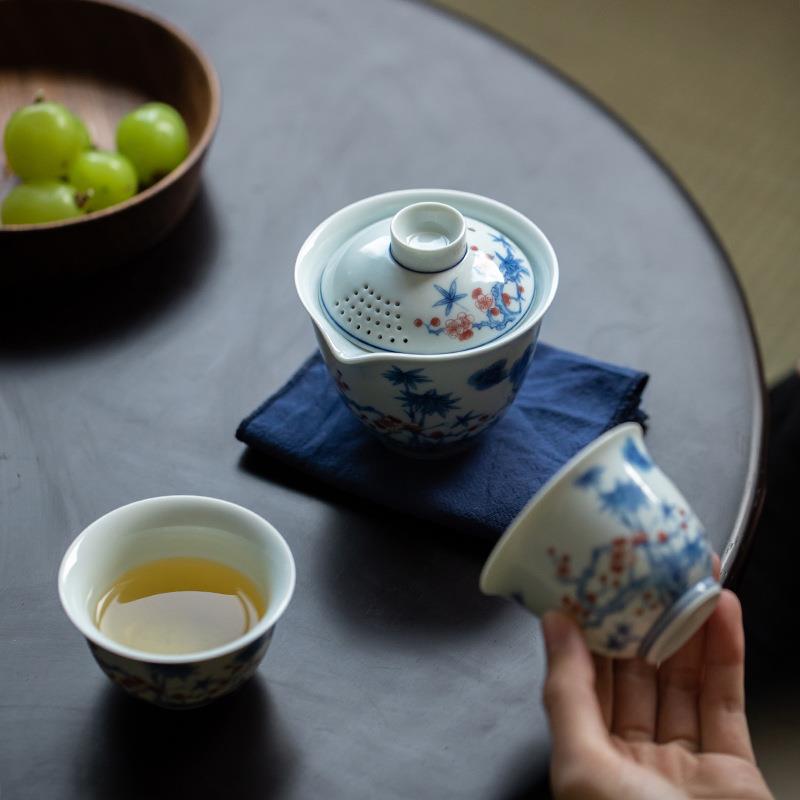 复古青花功夫旅行茶具快客杯小套装便携包便携式一壶二杯单人泡