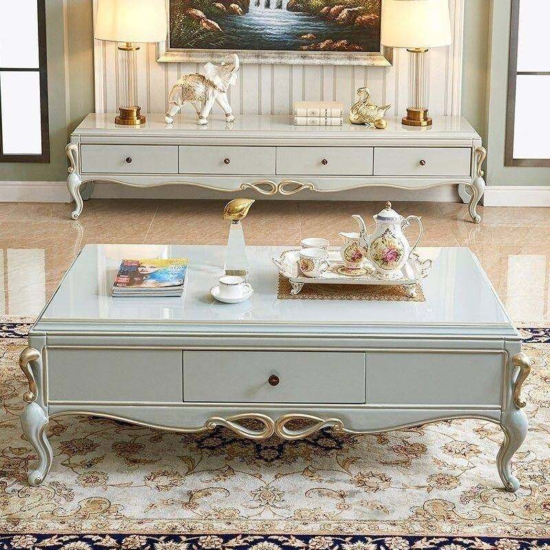 美式轻奢组合茶几电视柜欧式简欧简约地柜客厅家具小户型实木茶几