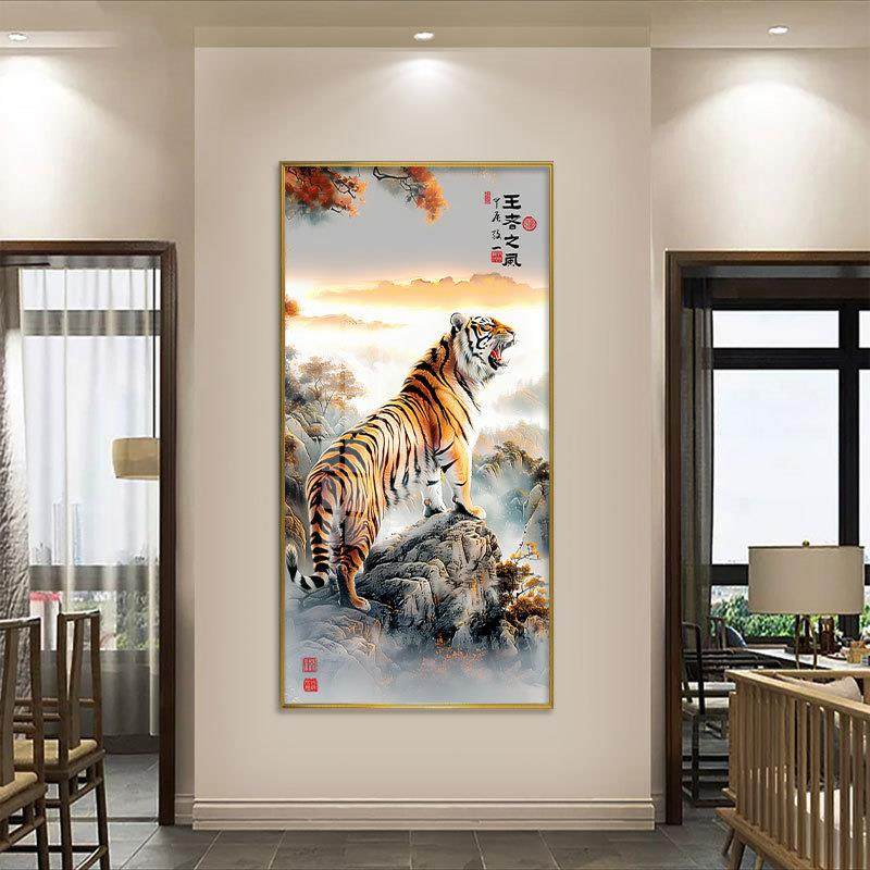 老虎画像客厅上山虎装饰画猛虎墙画虎啸山林图玄关挂画下山虎壁画