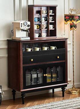 一具一家黑色中古风茶水柜法式复古实木矮餐边柜客厅靠墙储物边柜