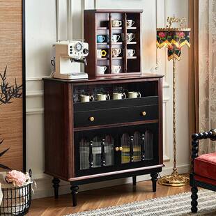 一具一家黑色中古风茶水柜法式复古实木矮餐边柜客厅靠墙储物边柜