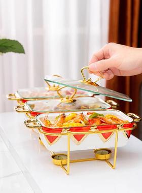 casserole三格长方形陶瓷盘烤盘金属架子手彩汤锅干锅bakeware