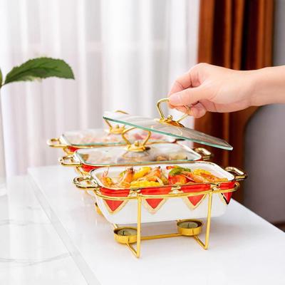 casserole三格长方形陶瓷盘烤盘金属架子手彩汤锅干锅bakeware