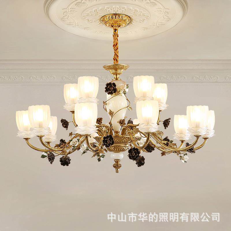 法式吊灯全铜客厅灯家用奢华卧室灯餐厅简约大气欧式别墅陶瓷灯具