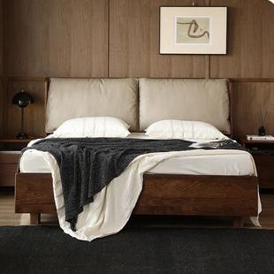 北美黑胡桃木实木床箱体床储物床悬浮1米8米真皮软包大床