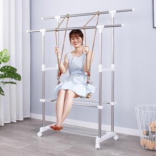 家用落地室内晾衣架不锈钢多功能折叠双杆式挂衣架阳台卧室赵之孙