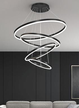 新款简约现代客厅卧室别墅大气家用餐厅吊灯LED圆圈黑色多层吊灯