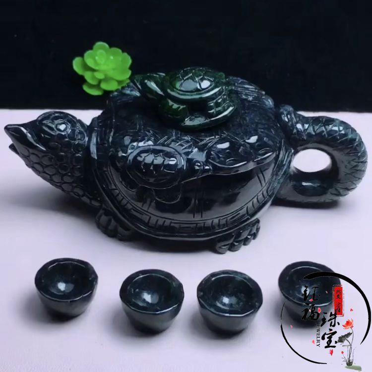 新款缅甸A货翡翠茶具茶几茶壶摆件直销量大价优