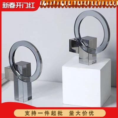 现代简约轻奢创意水晶圆环烛台办公室客厅玄关卧室家居摆件装饰品