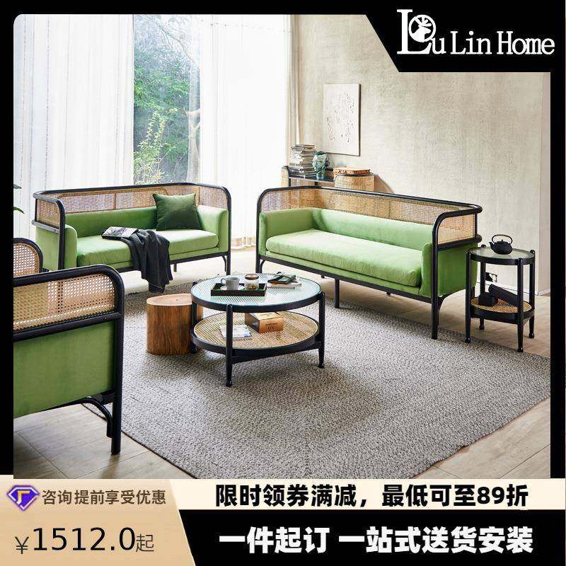 北欧布艺实木沙发现代简约客厅三人位沙发民宿酒店藤编沙发真藤,节庆用品/礼品,新娘配件,淘宝优惠券,粉丝福利购,淘宝优惠卷