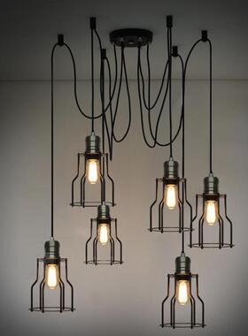创意黑色6头小铁架吊灯餐厅灯书房吊灯仿古吊灯