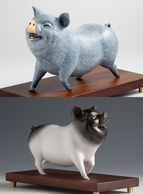 铜之美 铜猪摆件黑色办公室博古架装饰品家居工艺品乔迁新居礼品