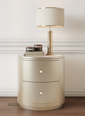 璞博家具美式实木床头柜卧室简约收纳柜大理石椭圆储物柜