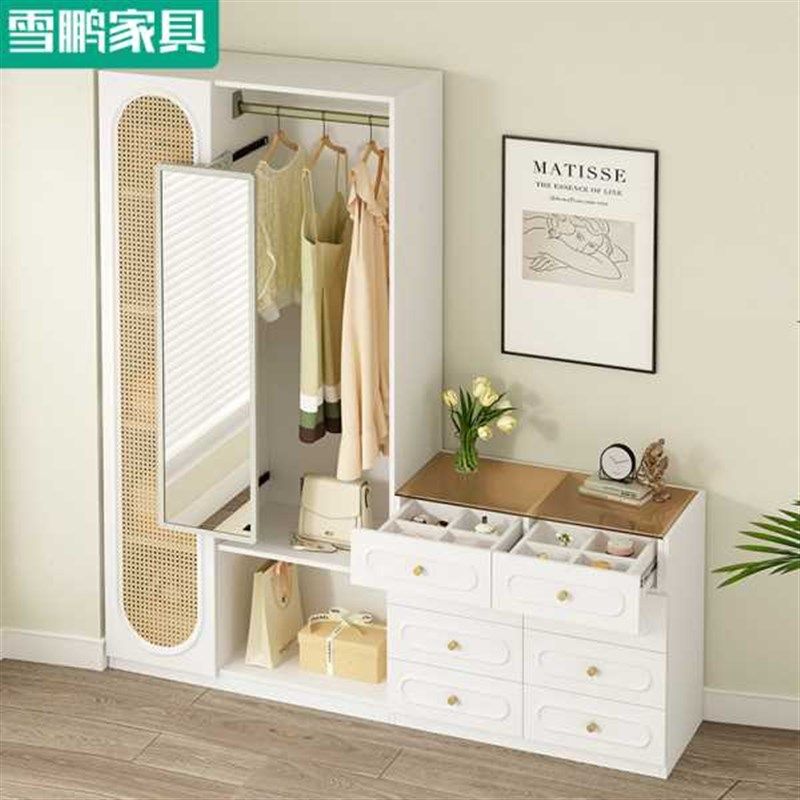 厂家斗柜衣帽架大衣柜一体落地挂衣架穿衣镜卧室收纳柜储物柜组合