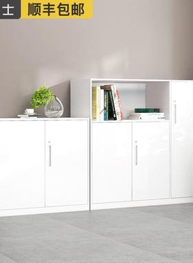 白色办公文件柜矮柜储物柜资料柜档案柜钢制铁皮柜80cm带锁柜子