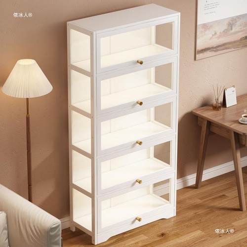 书架落地防尘置物架卧室实木房间亚克力书柜家用书柜带柜门储物柜
